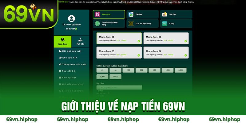 Giới thiệu các ưu đãi nạp tiền tại 69VN