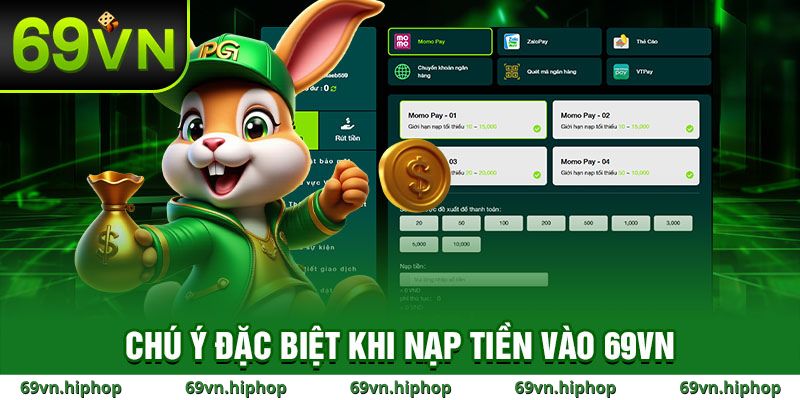 Những lưu ý quan trọng khi nạp tiền 69VN